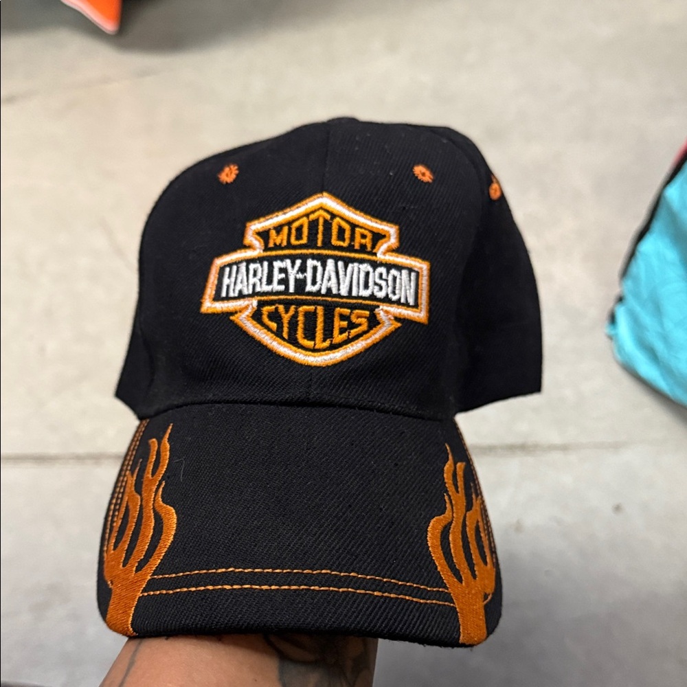Harley-Davidson Black Hat with Orange Embroidery